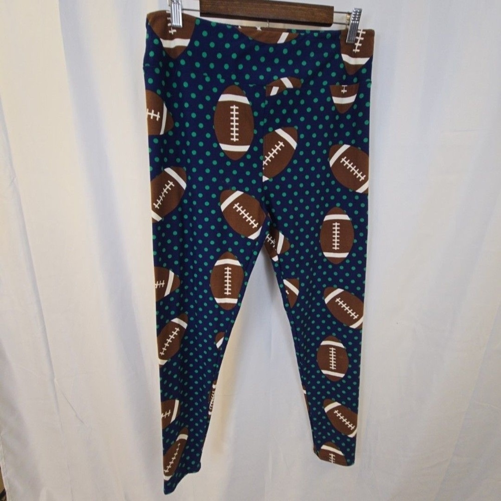 LuLaRoe Leggings Womens One Size Football Dot Tall & Curvy Stretch Ankle Pants